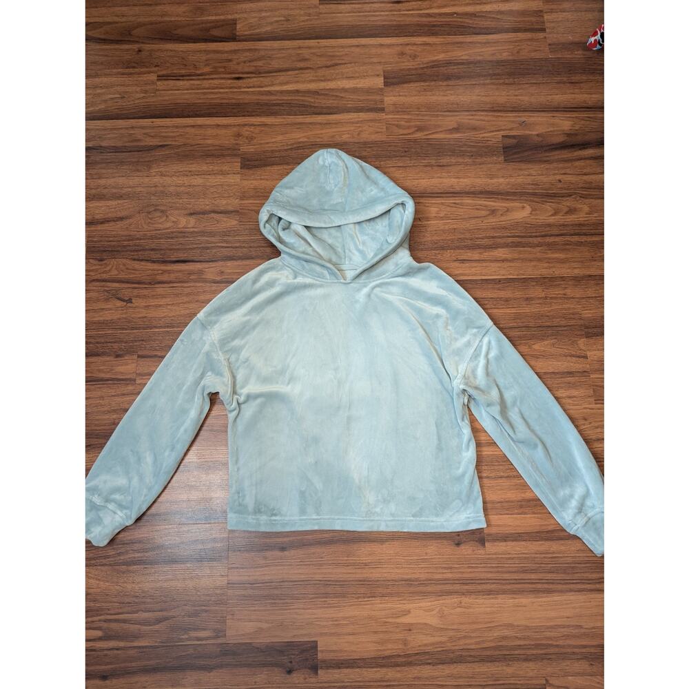 Ugg Plush Fleece Cropped Hoodie Size Small  Blue Green Cozy Minimalist Velour
